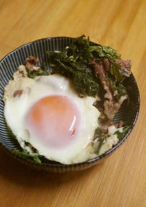 春菊と牛肉と卵の甘辛煮♪-レシピのメイン写真