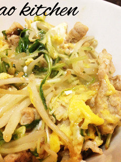 パパッと一人ごはん、水菜と豚肉の卵とじ-レシピのメイン写真