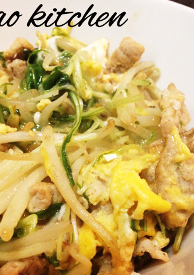 パパッと一人ごはん、水菜と豚肉の卵とじ-レシピのメイン写真