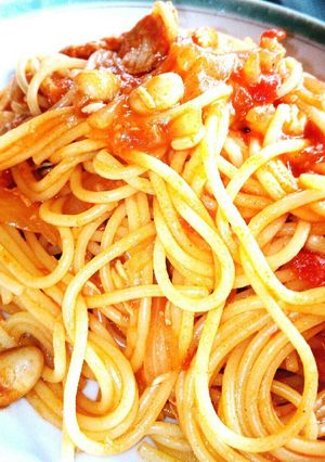 鶏のトマト煮の残りでパスタ-レシピのメイン写真