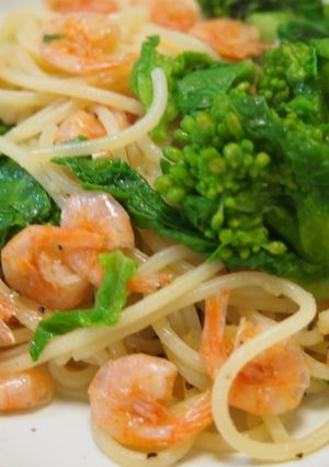 菜の花とヒメ甘海老の生姜風味パスタ-レシピのメイン写真