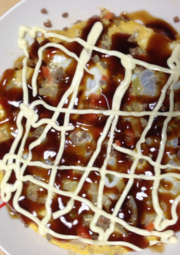 簡単！ミンチ肉の卵焼き　お好み焼き風-レシピのメイン写真