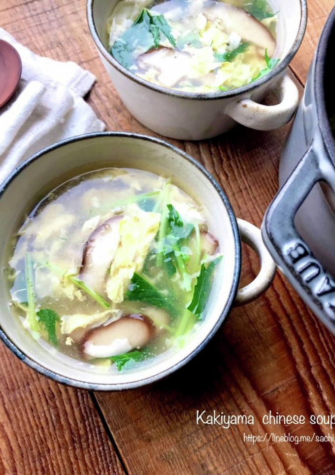 椎茸と水菜のかきたま中華スープ-レシピのメイン写真