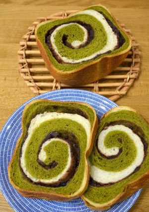 HBで長時間発酵 渦巻き抹茶あんぱん-レシピのメイン写真