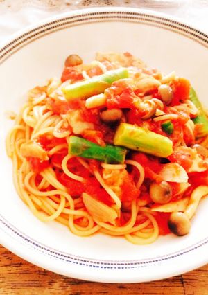 簡単！ささみとアスパラのトマトパスタ-レシピのメイン写真