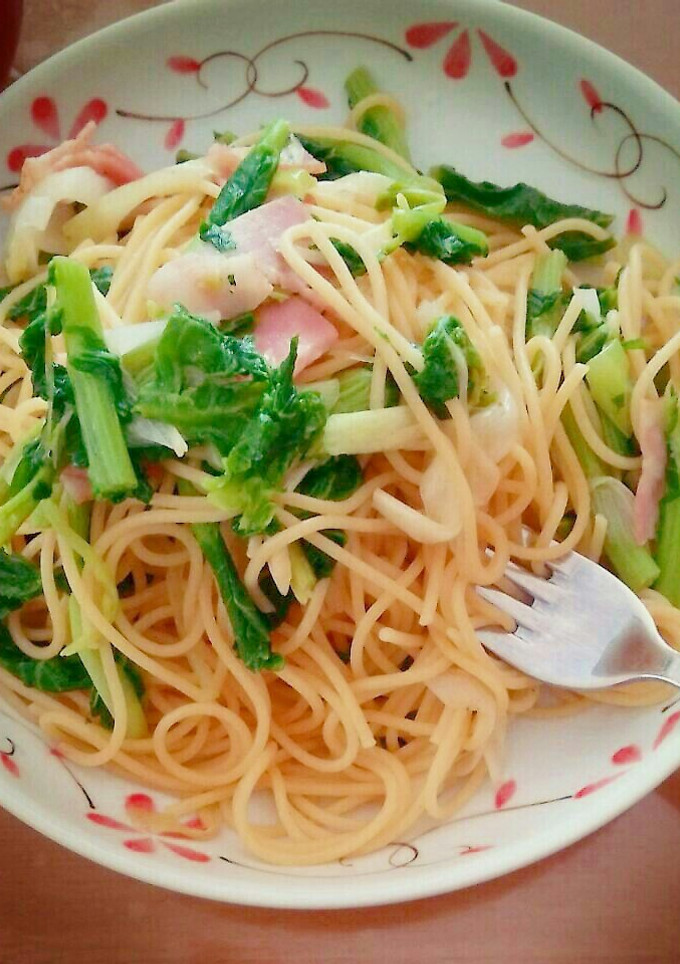 うます！かき菜と長ネギの和風パスタ☆-レシピのメイン写真