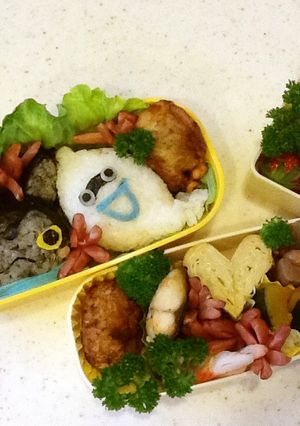 ダークニャンとウィスパーのキャラ弁^_−-レシピのメイン写真