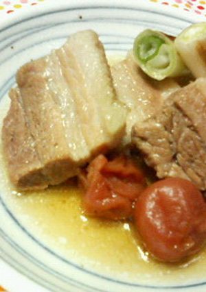 料理のための清酒で☆豚バラとネギの梅干煮-レシピのメイン写真