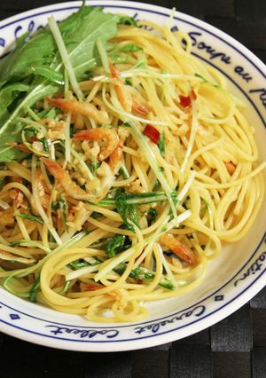 桜えびと水菜の醤油ペペロンチーノ♪-レシピのメイン写真