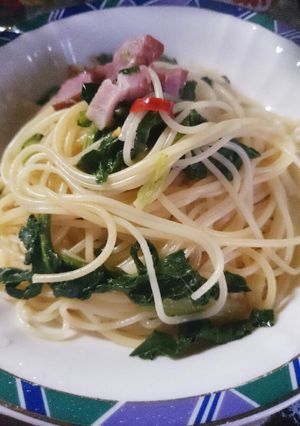 春☆あぶら菜とベーコンのペペロンチーノ。-レシピのメイン写真