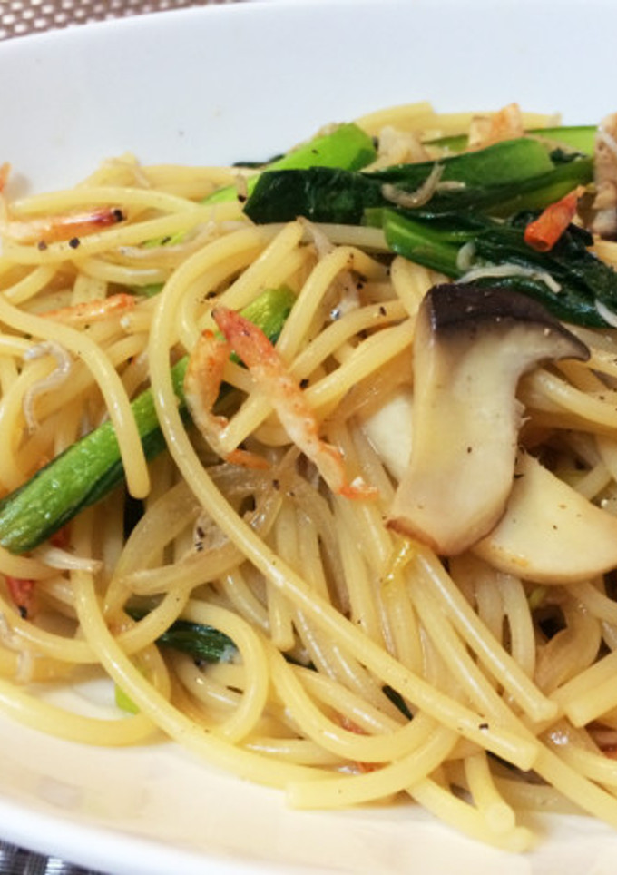 麺つゆで小松菜としらすの簡単和風パスタ♪-レシピのメイン写真