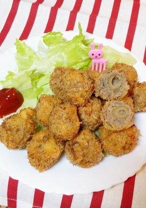 オリーブとひき肉のおつまみフライ-レシピのメイン写真