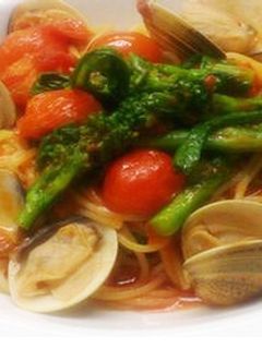 ハマグリと菜の花のトマトソースパスタ-レシピのメイン写真