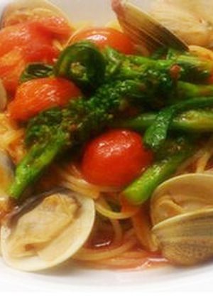 ハマグリと菜の花のトマトソースパスタ-レシピのメイン写真