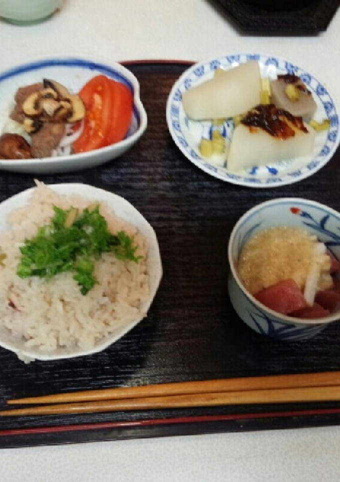 血管ダイエット食219（イカ御飯と山かけ-レシピのメイン写真