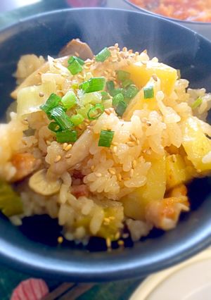 鶏肉とじゃが芋と葱ときのこのほっこり飯♪-レシピのメイン写真