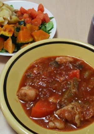 ココナッツオイルで、野菜と鶏肉のトマト煮-レシピのメイン写真