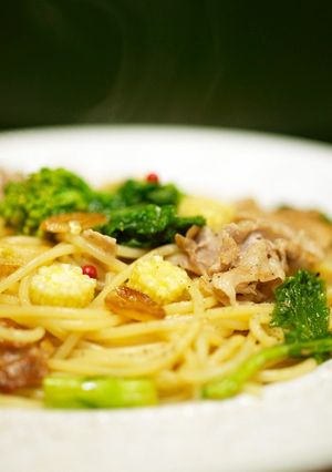 春☆菜の花とポークの白だしパスタ-レシピのメイン写真
