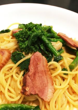 簡単!菜の花と燻製合鴨の柚子胡椒パスタ-レシピのメイン写真