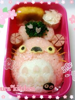 ジブリ❃春のキャラ弁♡桜色トトロ-レシピのメイン写真