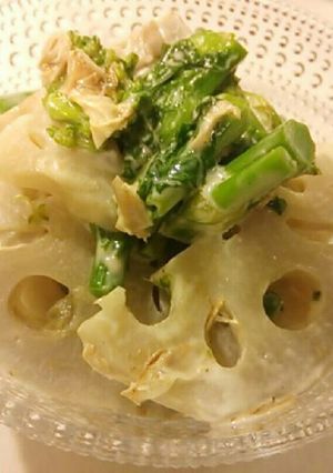 菜の花と蓮根のマヨ柚子こしょう和え-レシピのメイン写真