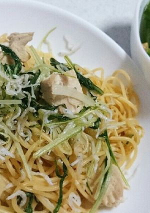 鶏肉と水菜とちりめんの和風パスタ-レシピのメイン写真