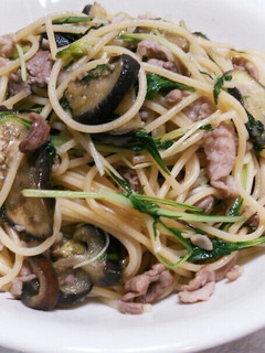 水菜・茄子・豚肉の和風パスタ♪-レシピのメイン写真