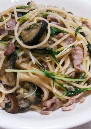 水菜・茄子・豚肉の和風パスタ♪-レシピのメイン写真