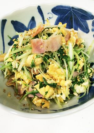 水菜とベーコンと卵の炒めもの-レシピのメイン写真