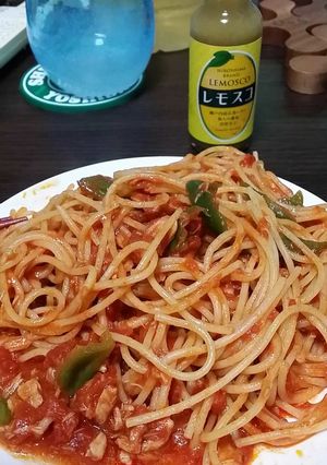 水漬けパスタでピーマンとツナのトマトスパ-レシピのメイン写真