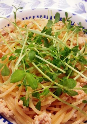 鶏挽き肉と豆苗のスパゲッティ-レシピのメイン写真