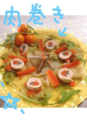 カラフルに☆多く見せる蒸しレタスと肉巻き-レシピのメイン写真