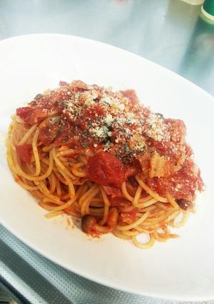 ベーコンとしめじのトマトパスタ-レシピのメイン写真