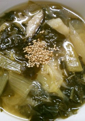簡単　ターサイ　長ネギ　ワカメの　中華煮-レシピのメイン写真