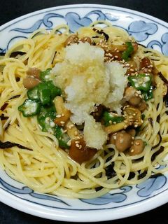なめこ納豆オクラパスタ-レシピのメイン写真