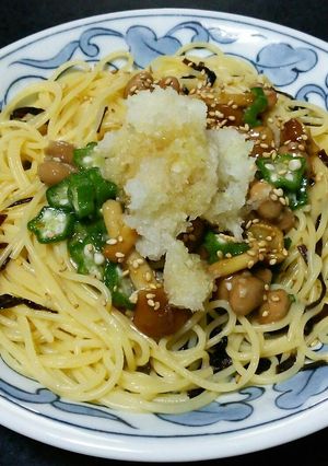 なめこ納豆オクラパスタ-レシピのメイン写真