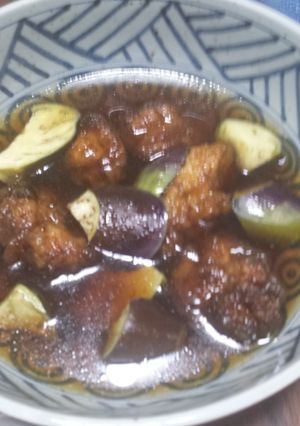 余った唐揚げで♪茄子と唐揚げの麺つゆ煮☺-レシピのメイン写真