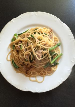 春菊と豚肉の春パスタ-レシピのメイン写真