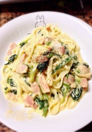 ほうれん草のカルボナーラ風クリームうどん-レシピのメイン写真
