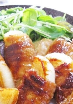 玉ねぎの豚バラ肉巻き巻き甘辛ソテー♪-レシピのメイン写真