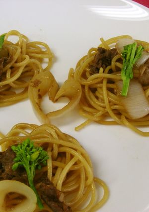 めっけもん♪新玉ねぎのすき焼き風パスタ-レシピのメイン写真