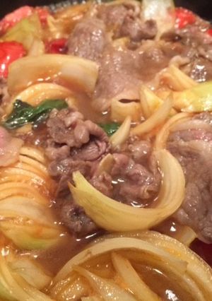 トマトすき焼き　〆のパスタも美味しい-レシピのメイン写真