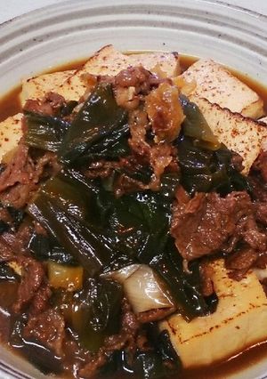 葉玉ねぎたっぷりの肉豆腐！！-レシピのメイン写真