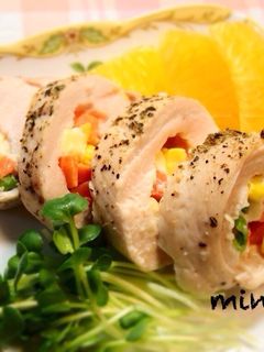 鶏胸肉でミックスベジとチーズ巻き♪-レシピのメイン写真