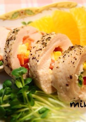 鶏胸肉でミックスベジとチーズ巻き♪-レシピのメイン写真