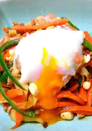 ご飯に合う!たっぷり野菜と豚肉の温玉のせ-レシピのメイン写真