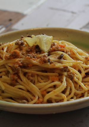 人参とひき肉のパスタ-レシピのメイン写真