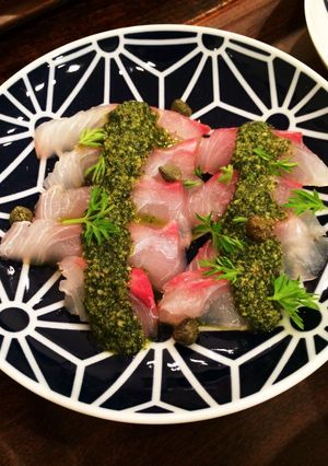 簡単♡鯛の刺身でバジルペーストがけ-レシピのメイン写真