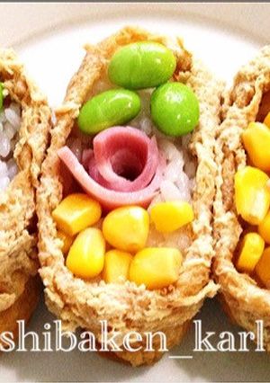 薔薇咲く3色いなり寿司簡単お弁当-レシピのメイン写真