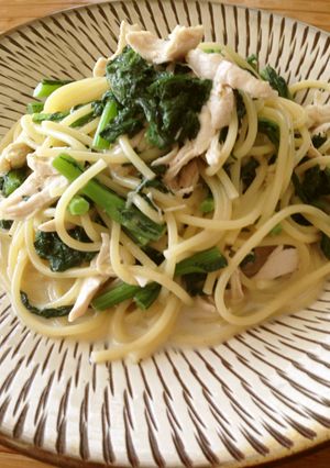 春菊とささみの豆乳スープパスタ-レシピのメイン写真